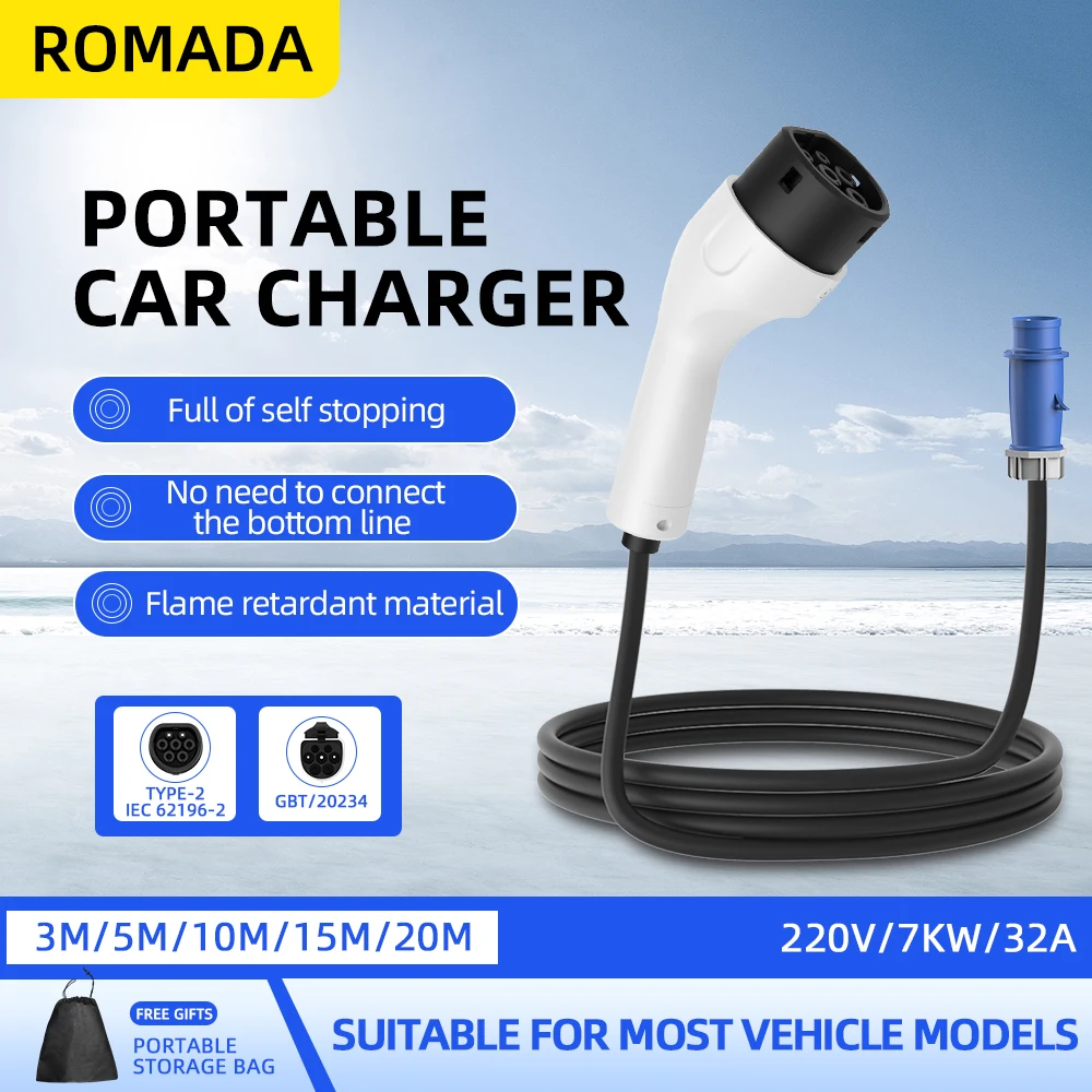 ROMADA Type2 IEC62196-2 para v - Portable Ev Charger 32A Type 2 Cee Plug reseña y precio